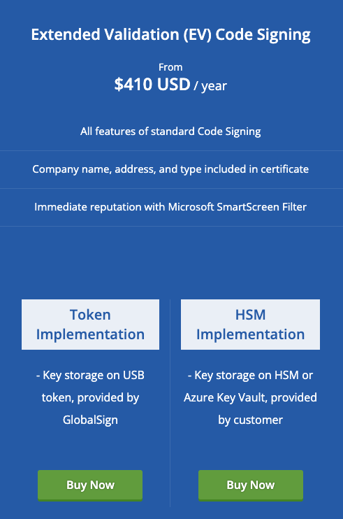 EV Code Signing certificates